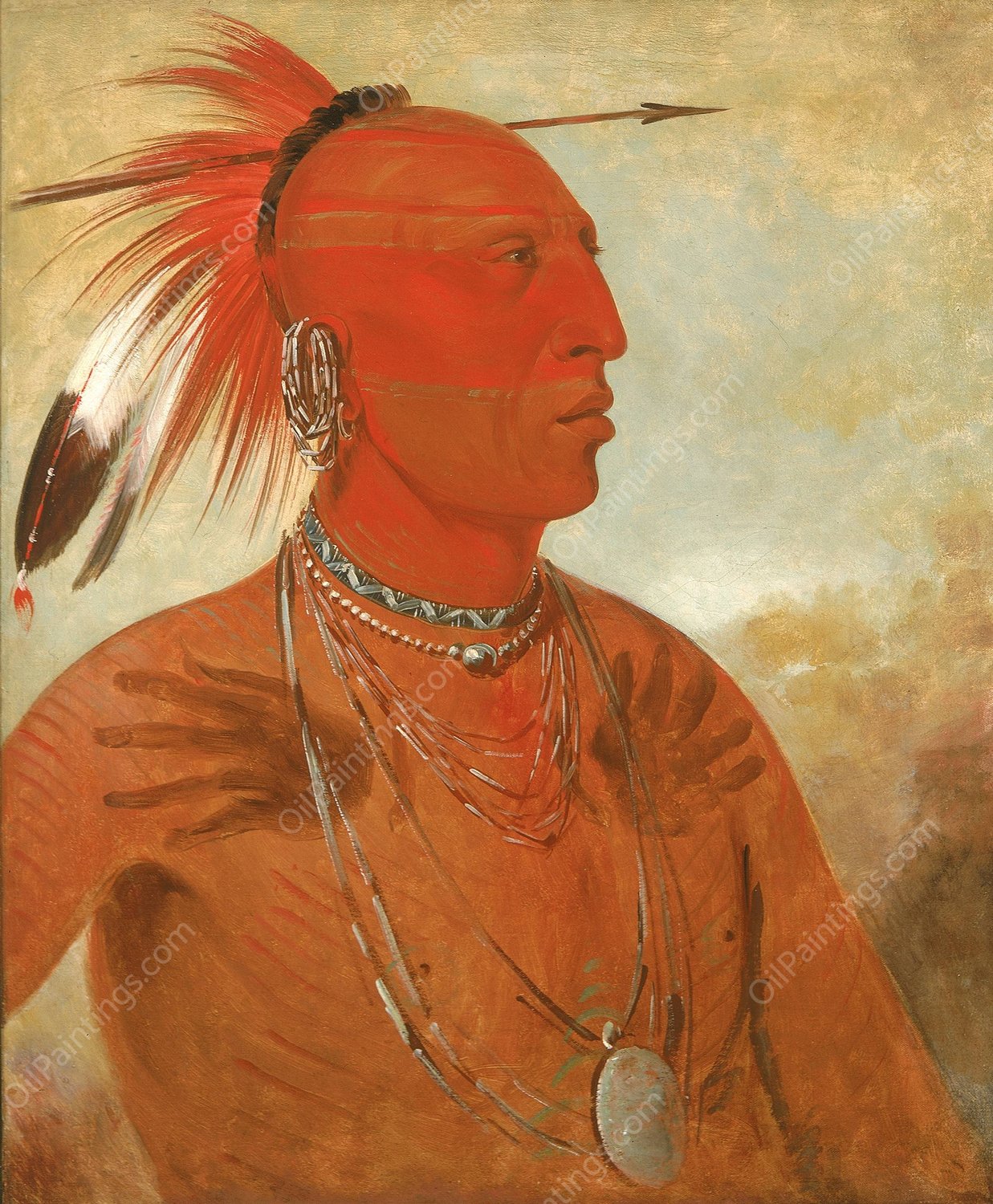 La-wah-he-coots-la-shaw-no, Brave Chief, a Skidi  by George Catlin - Hand-Painted Oil Painting Reproduction