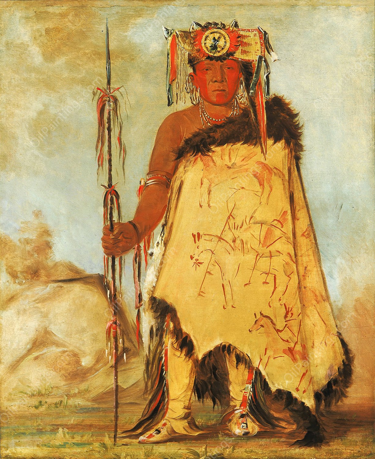 La-Wee-Re-Coo-Re-Shaw-Wee, War Chief, a Republican Pawnee  by George Catlin - Hand-Painted Oil Painting Reproduction