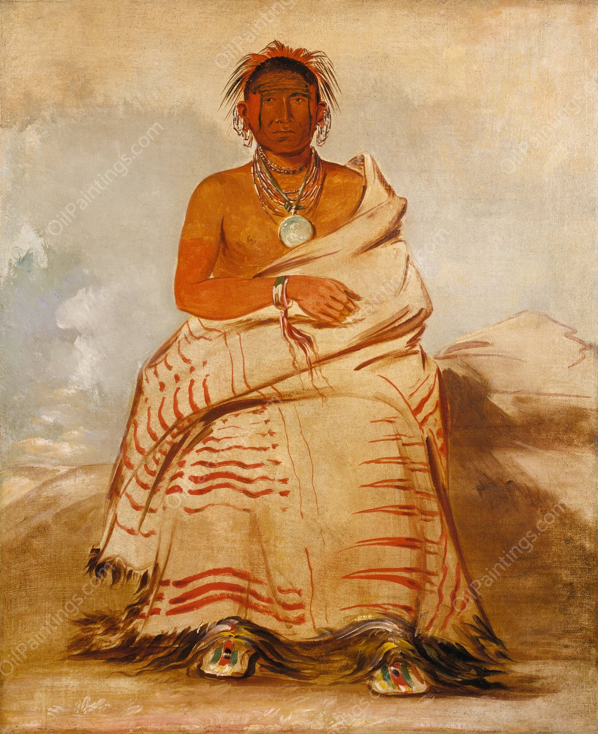 L'har-E-Tar-Rushe, Ill-Natured Man, a Skidi  by George Catlin - Hand-Painted Oil Painting Reproduction