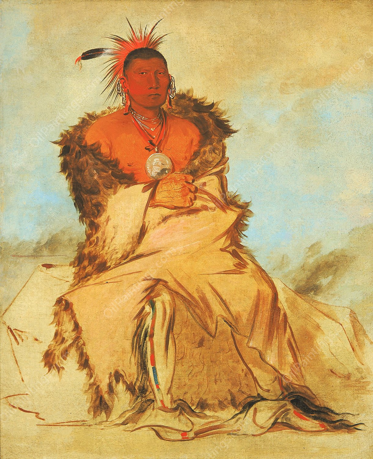 Loo-Ra-Wee-Re-Coo, Bird That Goes To War, a Tapage Pawnee  by George Catlin - Hand-Painted Oil Painting Reproduction