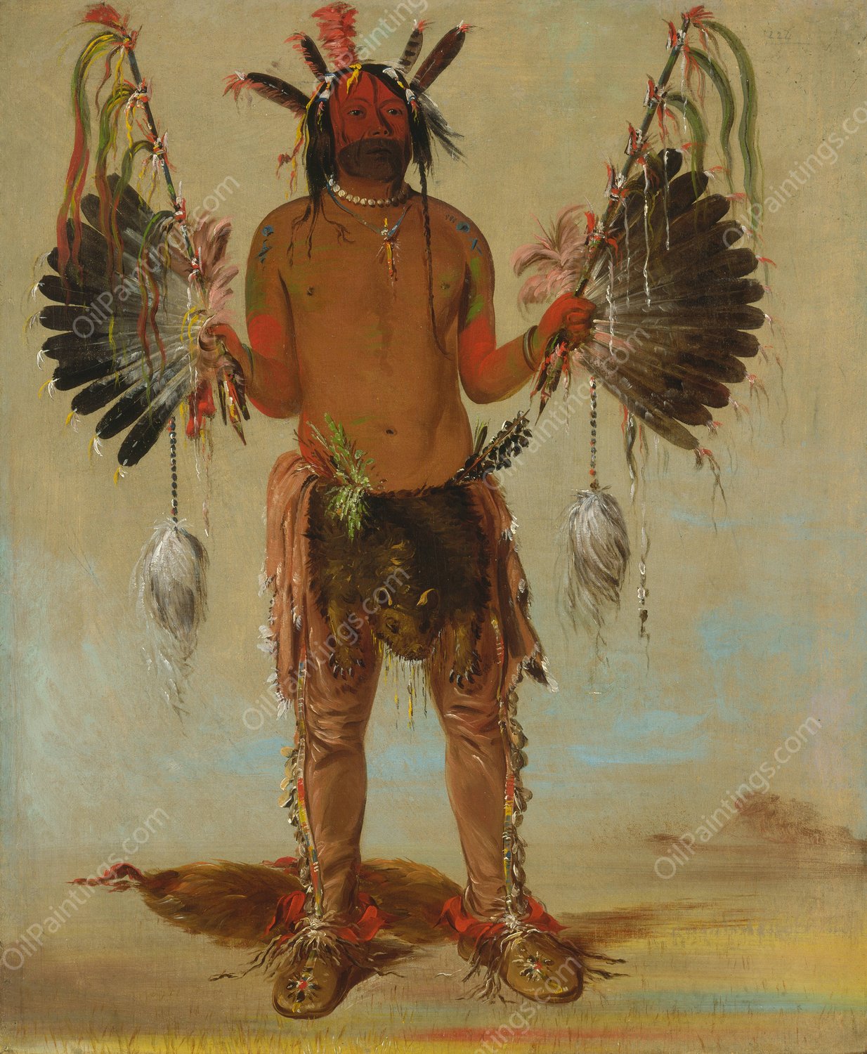 Mah-To-He-Ha, Old Bear, a Medicine Man  by George Catlin - Hand-Painted Oil Painting Reproduction