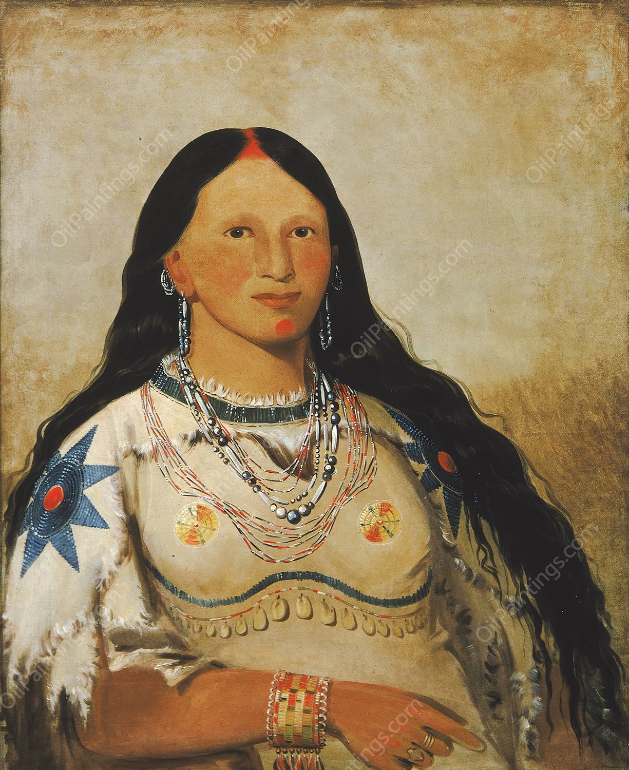 Mi-Neek-Ee-Sunk-Te-Ka, Mink, a Beautiful Girl  by George Catlin - Hand-Painted Oil Painting Reproduction