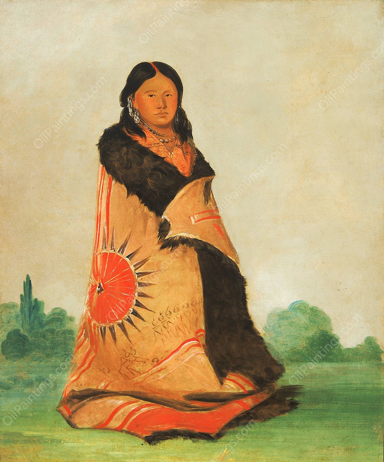 Mong-Shong-Sha, Bending Willow, Wife of Great Chief  by George Catlin - Hand-Painted Oil Painting Reproduction