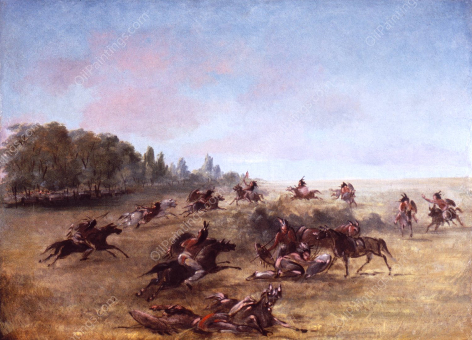 Mounted War Party Scouring A Thicket  by George Catlin - Hand-Painted Oil Painting Reproduction