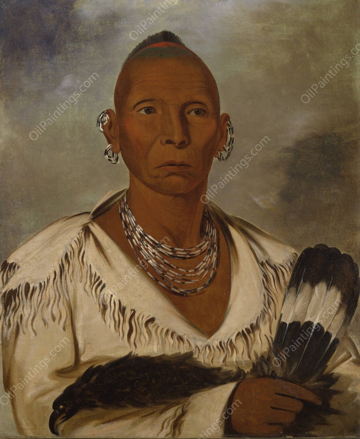 Muk-A-Tah-Mish-O-Kah-Kaik, Black Hawk, Prominent Sac Chief  by George Catlin - Hand-Painted Oil Painting Reproduction