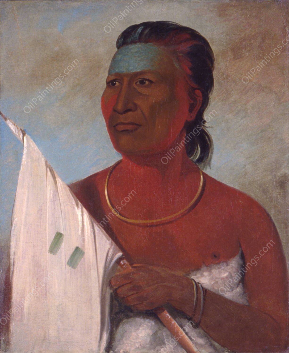 Nah-Pope, Soup, Adviser To Black Hawk  by George Catlin - Hand-Painted Oil Painting Reproduction