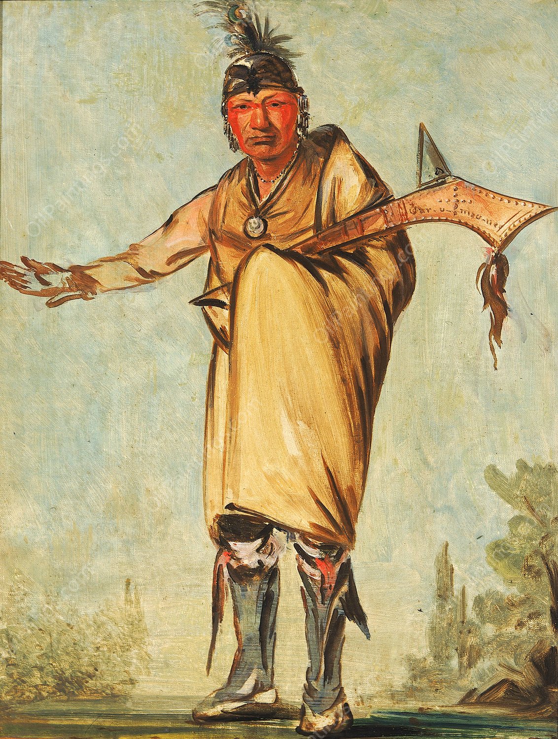 Naw-Kaw, Wood, Former Chief of The Tribe  by George Catlin - Hand-Painted Oil Painting Reproduction