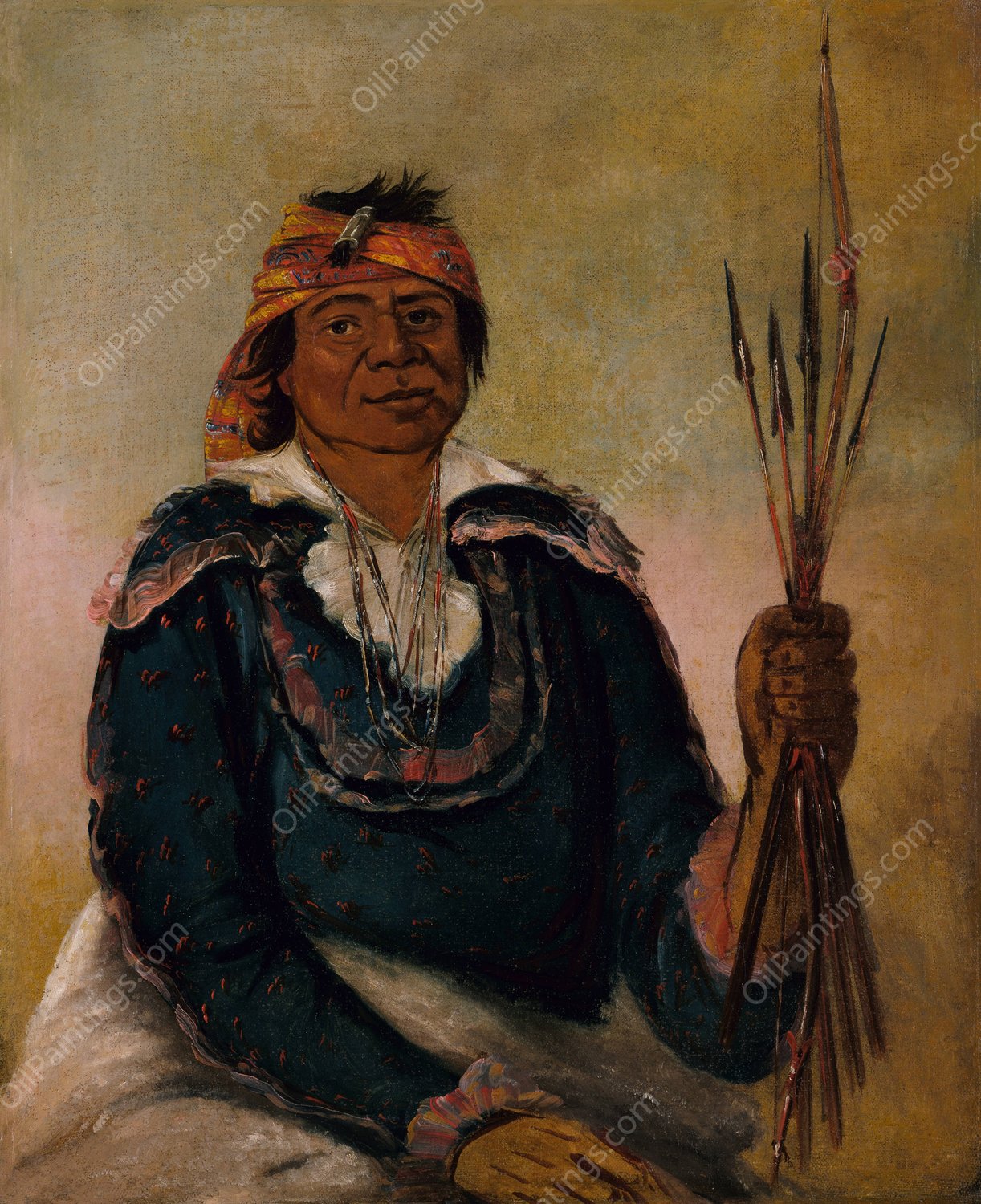Ni-Co-Man, The Answer, Second Chief  by George Catlin - Hand-Painted Oil Painting Reproduction