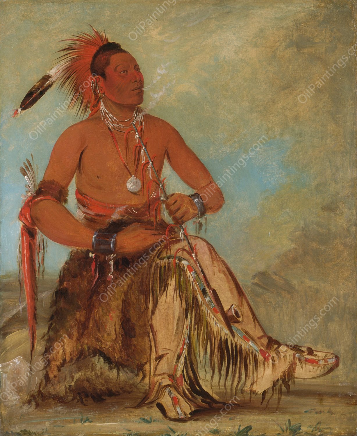 Nom-Ba-Mon-Nee, Double Walker, a Brave  by George Catlin - Hand-Painted Oil Painting Reproduction