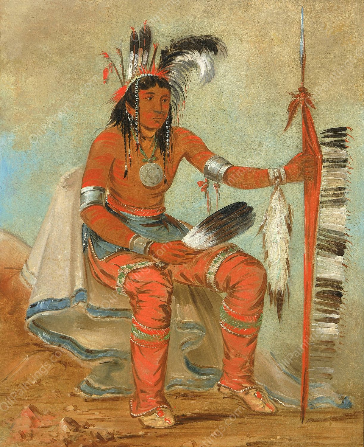 O'n-daig, The Crow, a Dandy  by George Catlin - Hand-Painted Oil Painting Reproduction