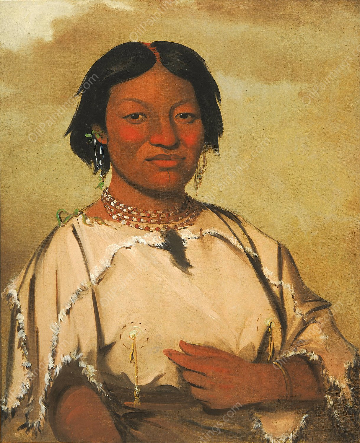 Oo-Je-En-a-He-A, Woman Who Lives In a Bear's Den  by George Catlin - Hand-Painted Oil Painting Reproduction
