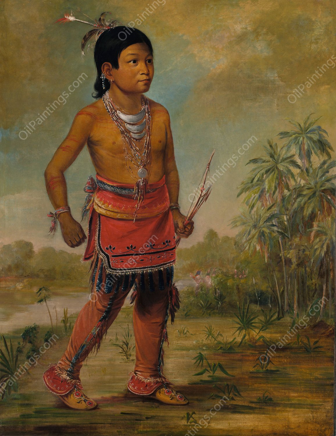 Osceola Nick-A-No-Chee, a Boy  by George Catlin - Hand-Painted Oil Painting Reproduction