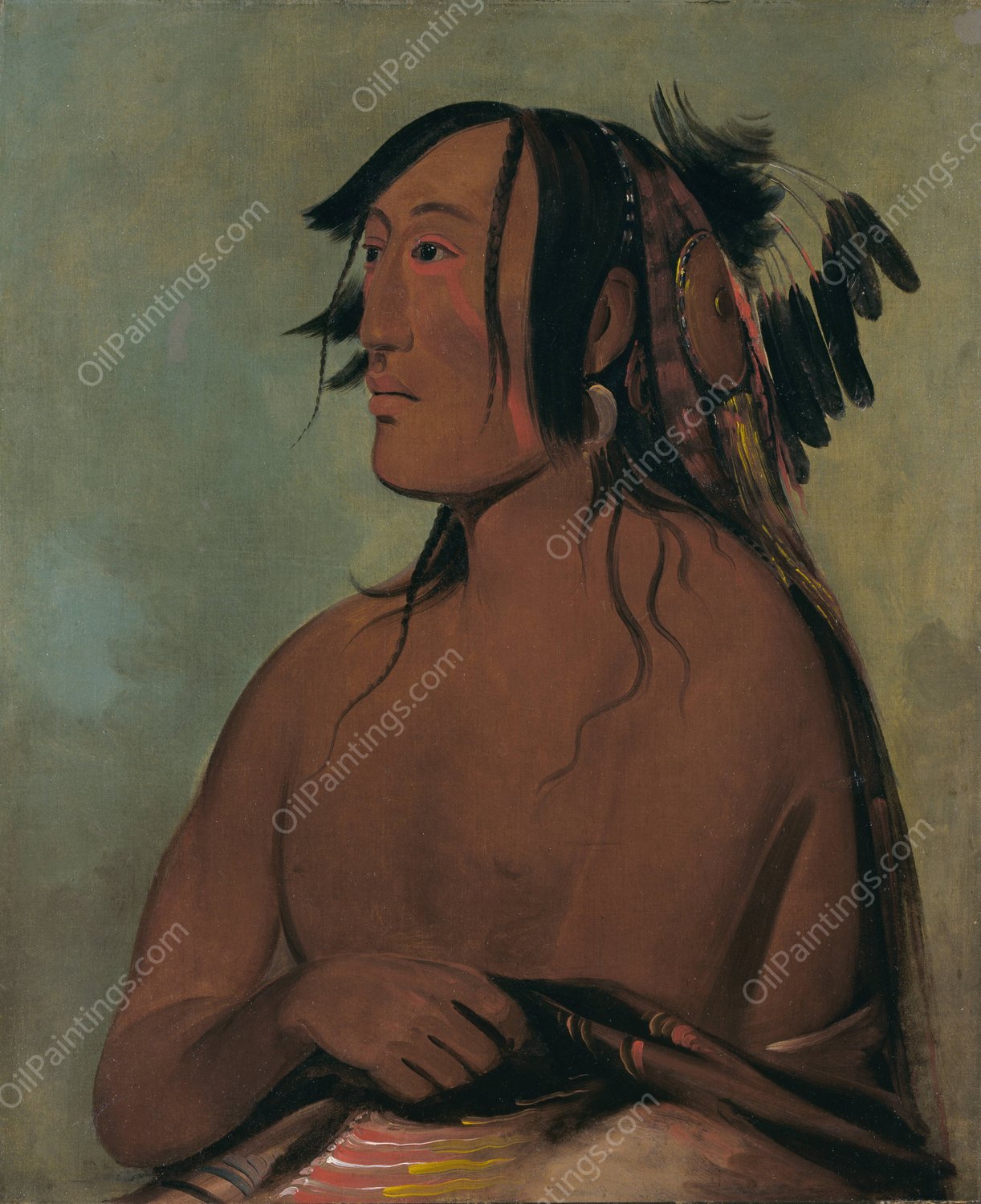 Pa-Ris-Ka-Roo-Pa, Two Crows, The Younger  by George Catlin - Hand-Painted Oil Painting Reproduction