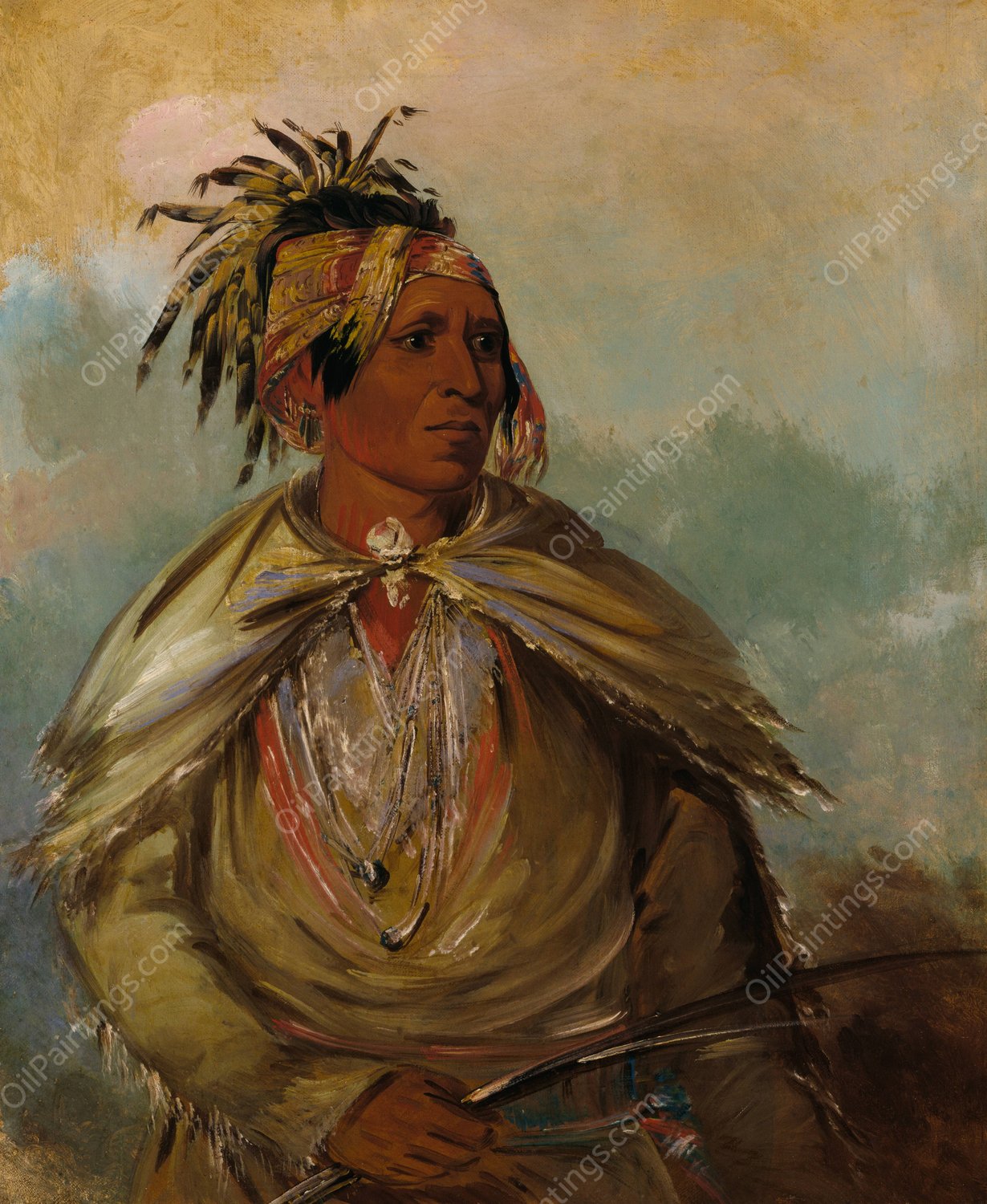 Pah-Mee-Cow-Ee-Tah, Man Who Tracks, a Chief  by George Catlin - Hand-Painted Oil Painting Reproduction
