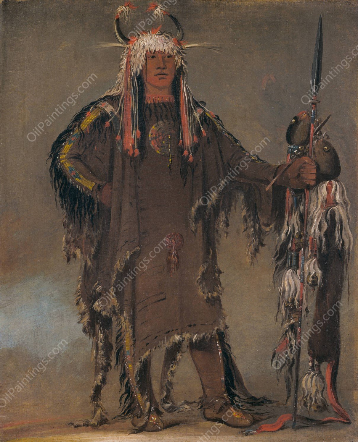 Peh-To-Pe-Kiss, Eagle's Ribs, a Piegan Chief  by George Catlin - Hand-Painted Oil Painting Reproduction