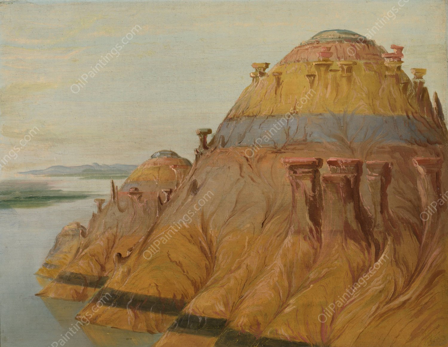 Picturesque Clay Bluff, 1700 Miles Above St. Louis  by George Catlin - Hand-Painted Oil Painting Reproduction