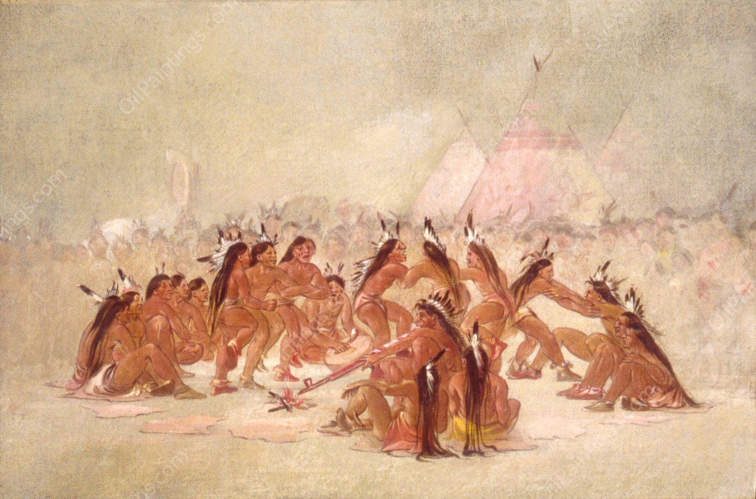 Pipe Dance, Assiniboine  by George Catlin - Hand-Painted Oil Painting Reproduction