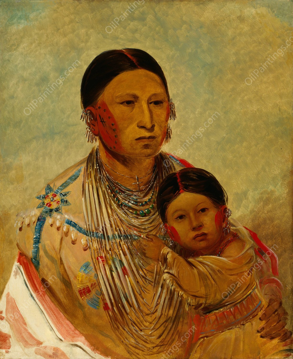 Ru-Ton-Ye-Wee-Ma, Strutting Pigeon, Wife of White Cloud  by George Catlin - Hand-Painted Oil Painting Reproduction