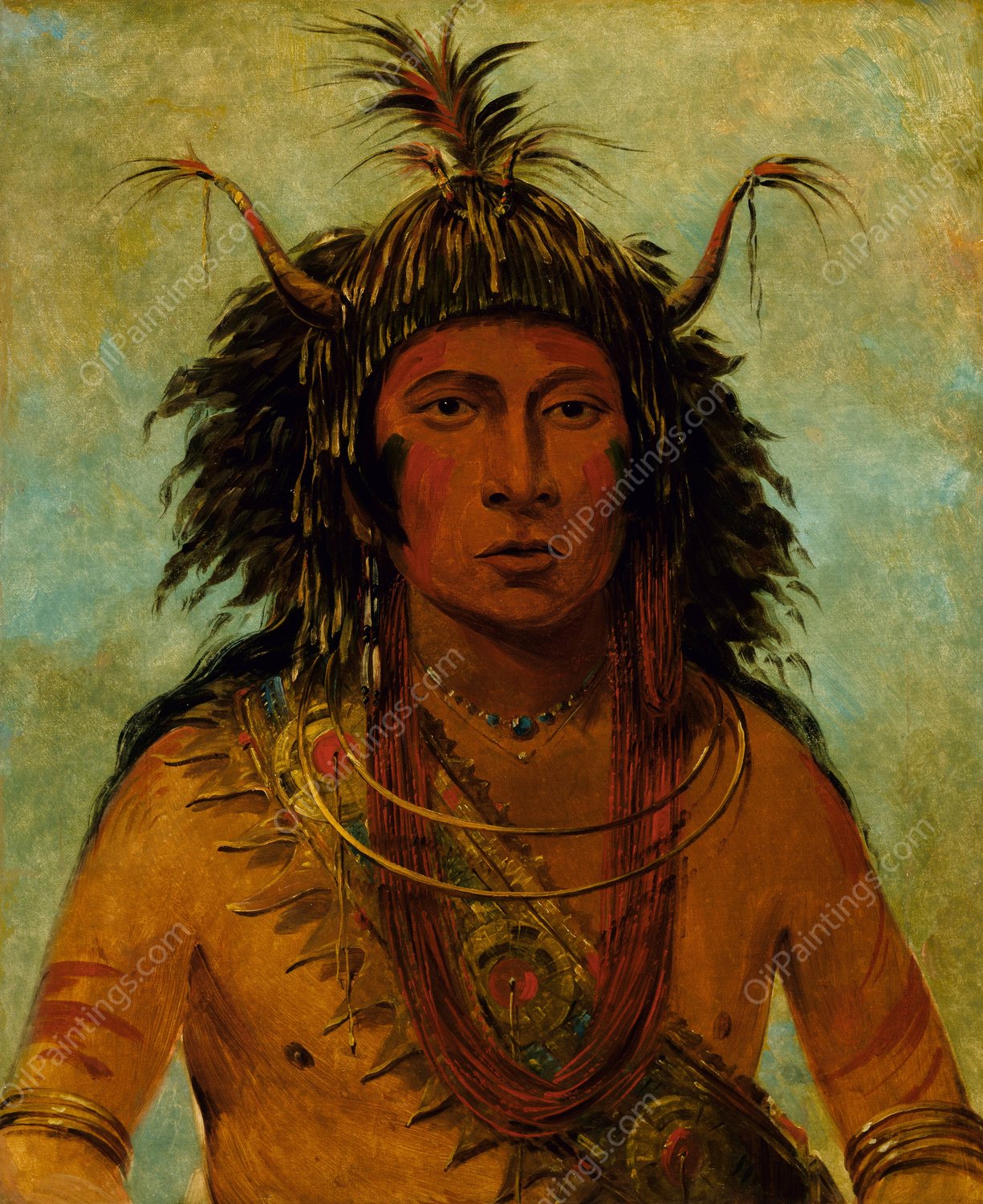 Say-Say-Gon, Hail Storm, War Chief  by George Catlin - Hand-Painted Oil Painting Reproduction