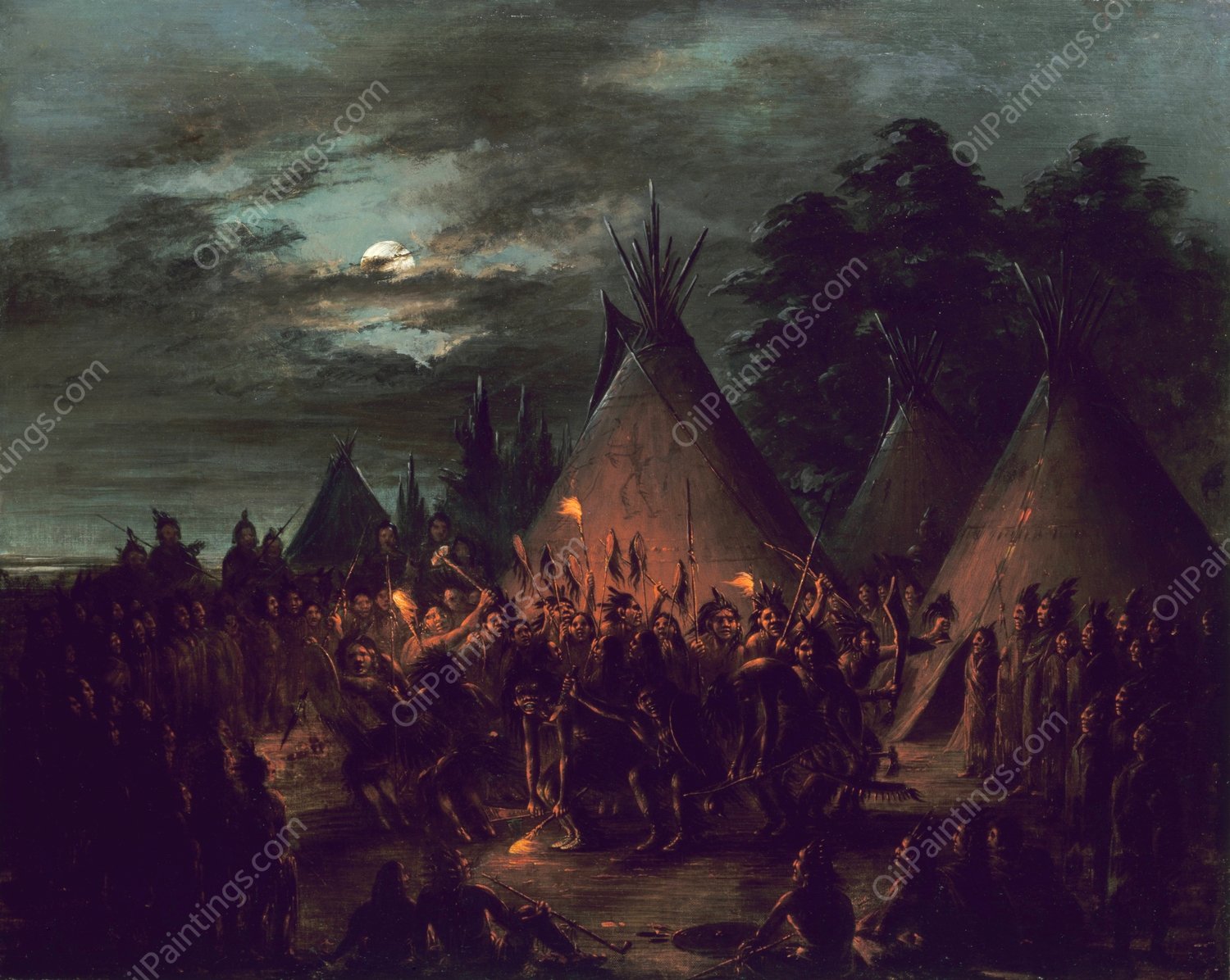 Scalp Dance, Sioux  by George Catlin - Hand-Painted Oil Painting Reproduction
