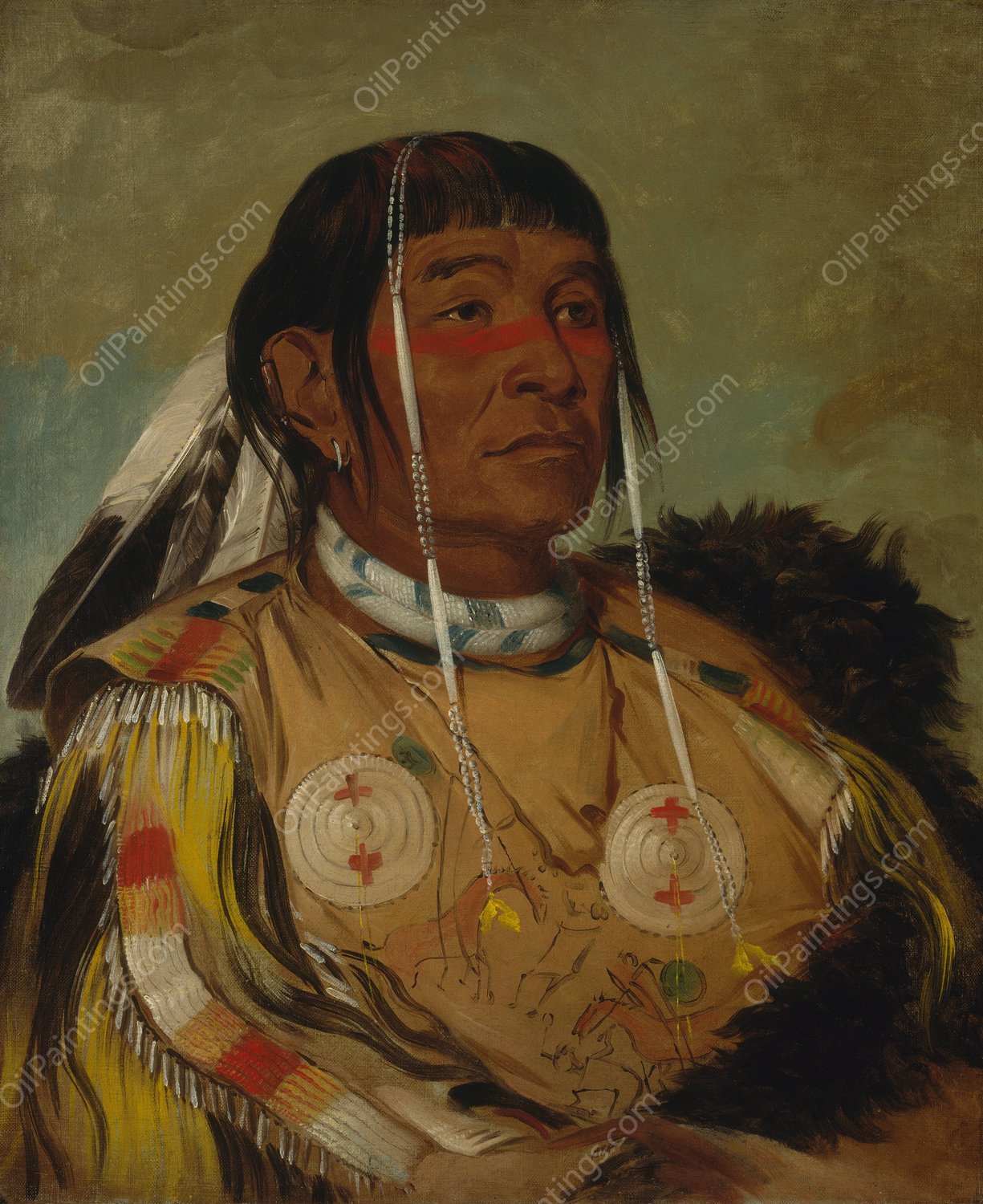 Sha-Co-Pay, The Six, Chief of The Plains Ojibwa  by George Catlin - Hand-Painted Oil Painting Reproduction