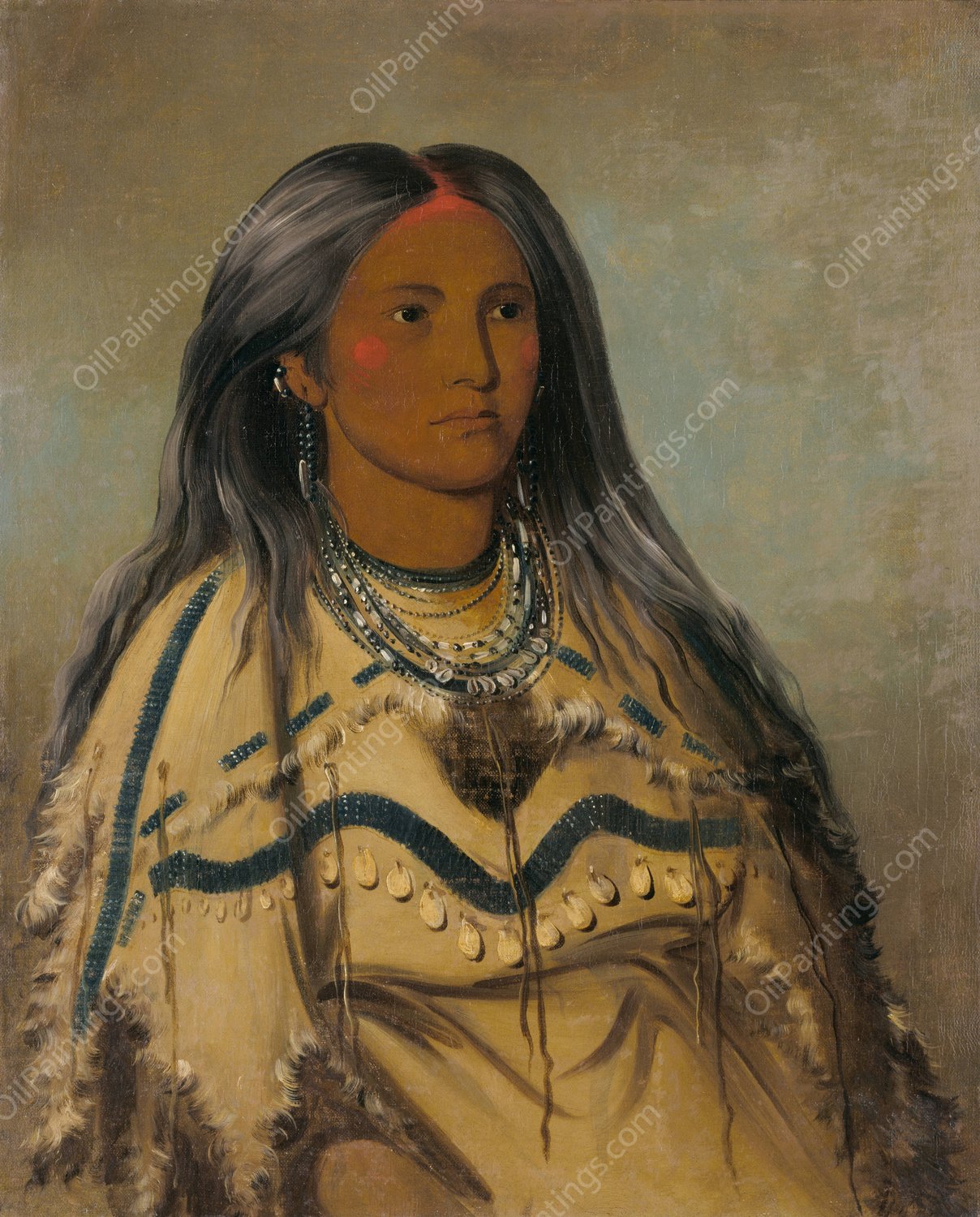 Sha-Ko-Ka, Mint, a Pretty Girl  by George Catlin - Hand-Painted Oil Painting Reproduction