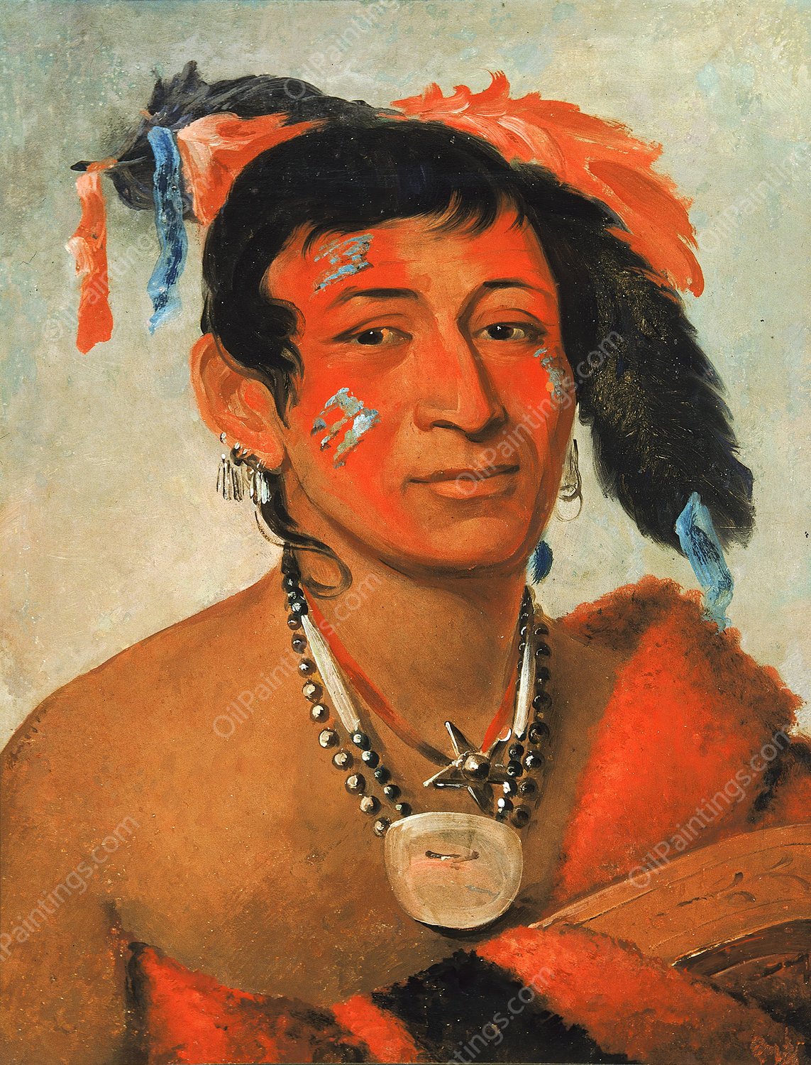 Sha-Wa-No, The South, a Noted Warrior  by George Catlin - Hand-Painted Oil Painting Reproduction