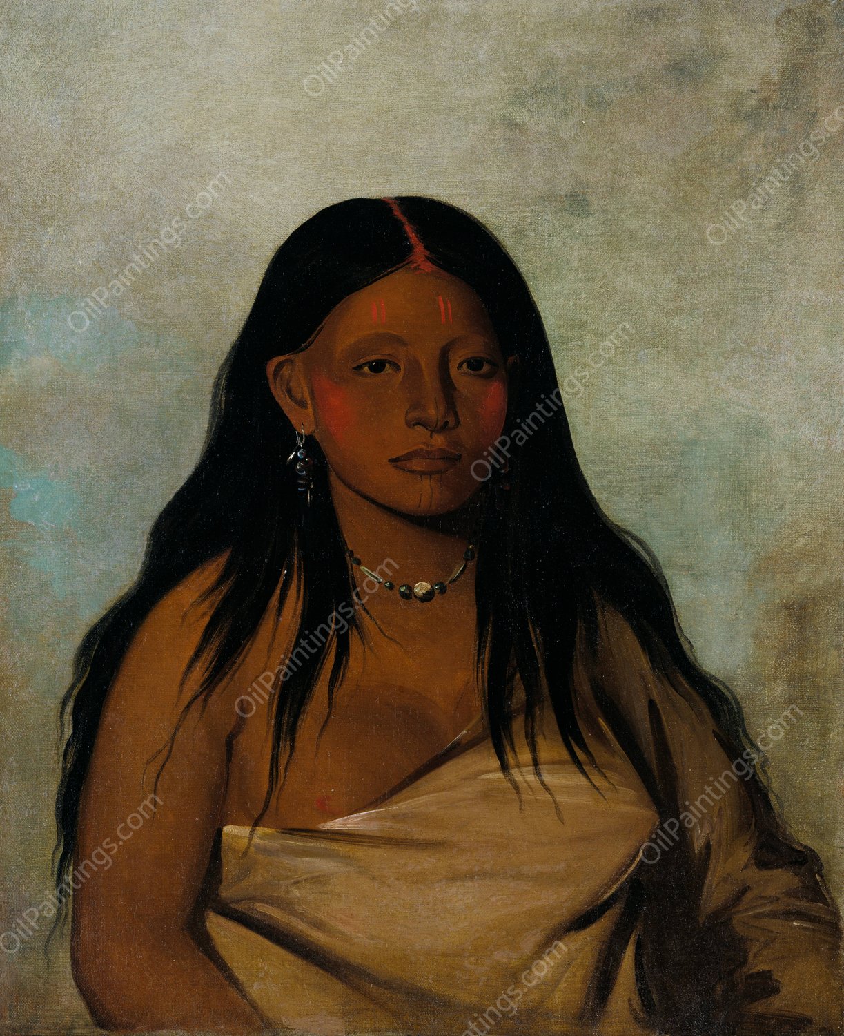 She-De-Ah, Wild Sage, a Wichita Woman  by George Catlin - Hand-Painted Oil Painting Reproduction