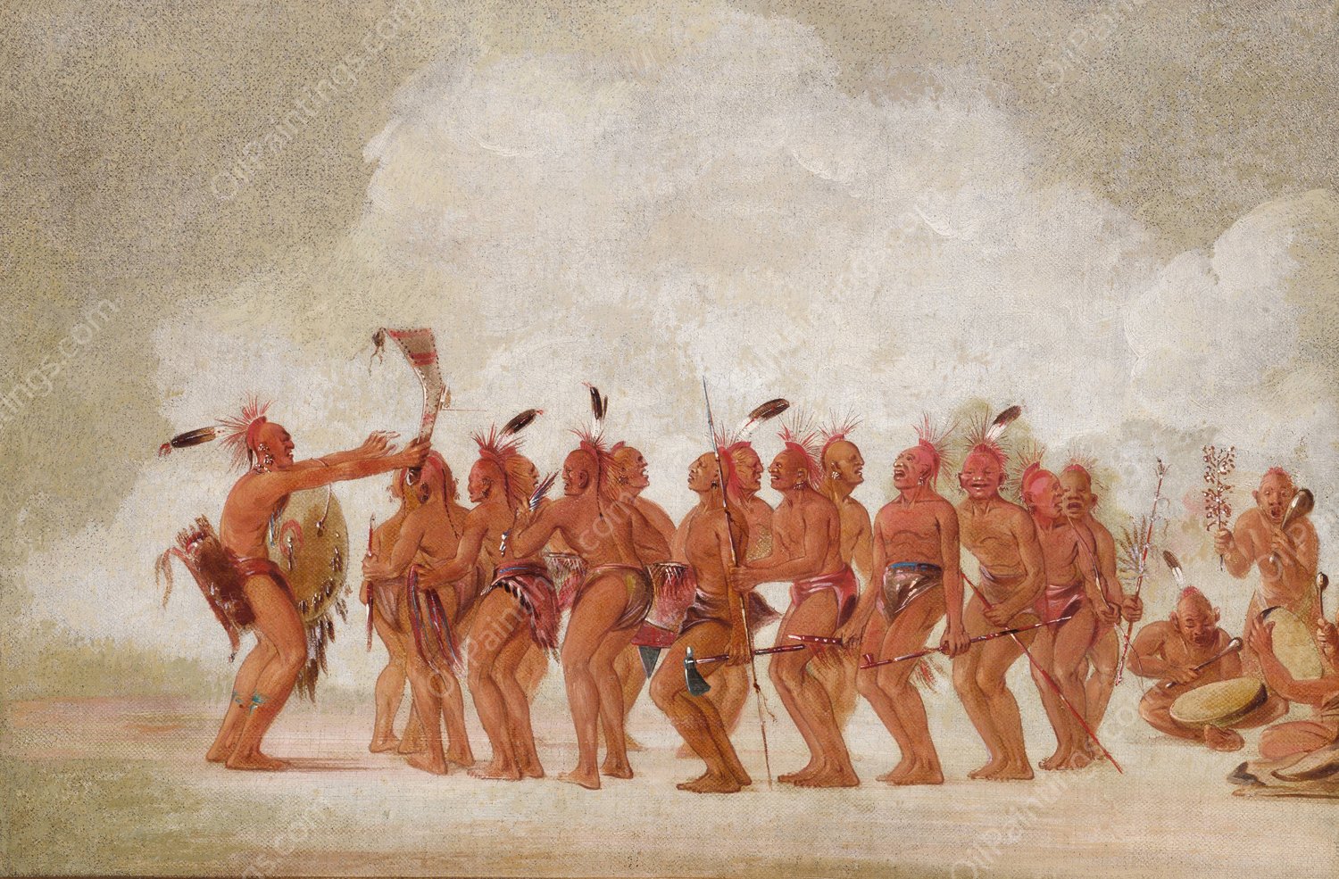 Slave Dance, Sac And Fox  by George Catlin - Hand-Painted Oil Painting Reproduction