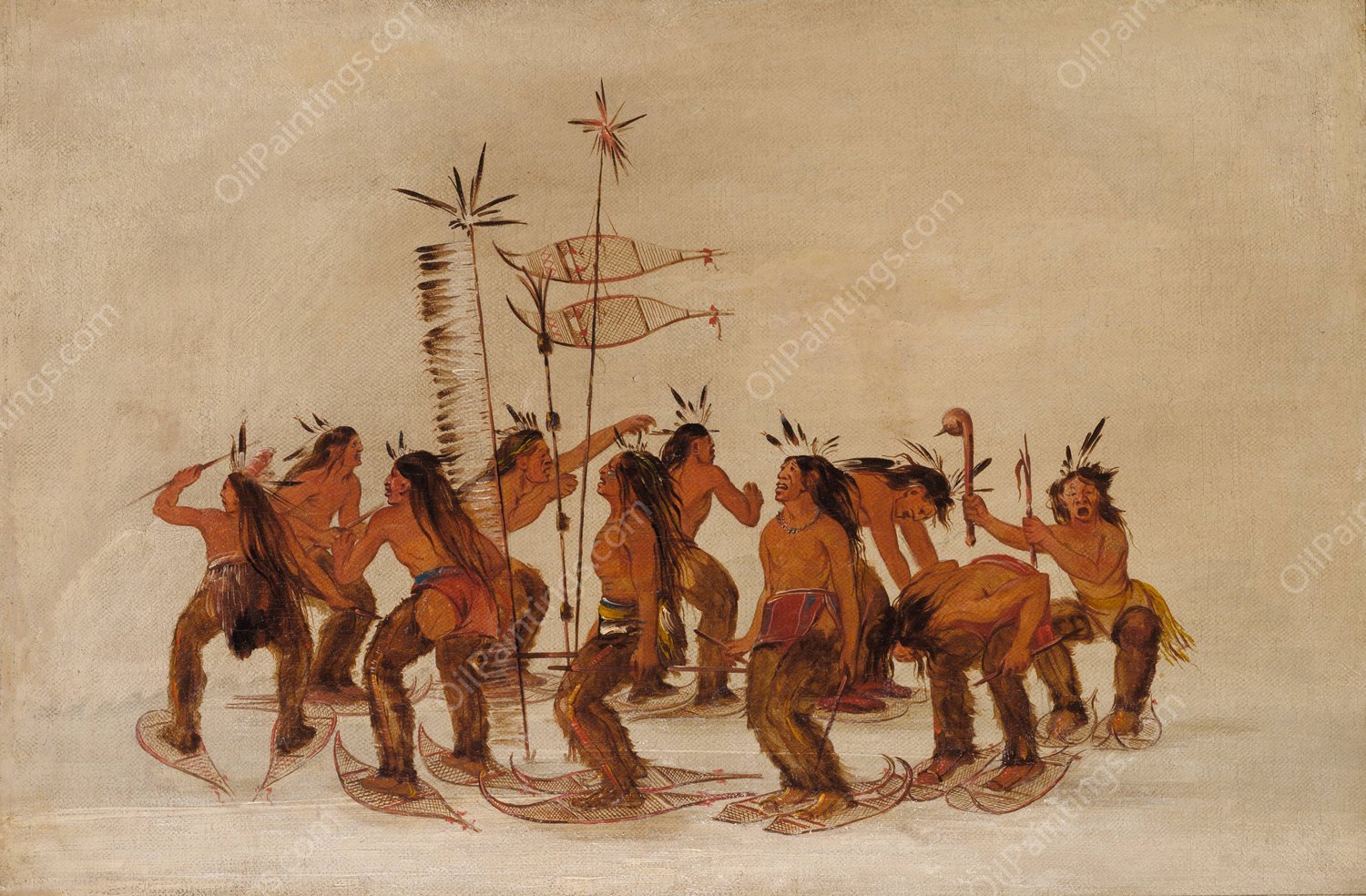 Snowshoe Dance At The First Snowfall  by George Catlin - Hand-Painted Oil Painting Reproduction