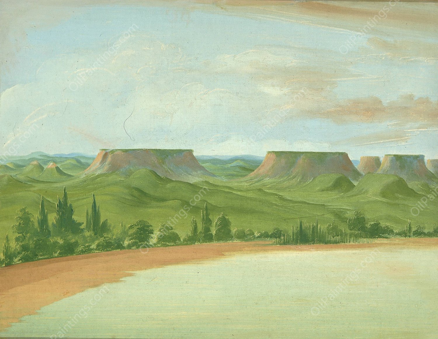 Square Hills, 1200 Miles Above St. Louis  by George Catlin - Hand-Painted Oil Painting Reproduction