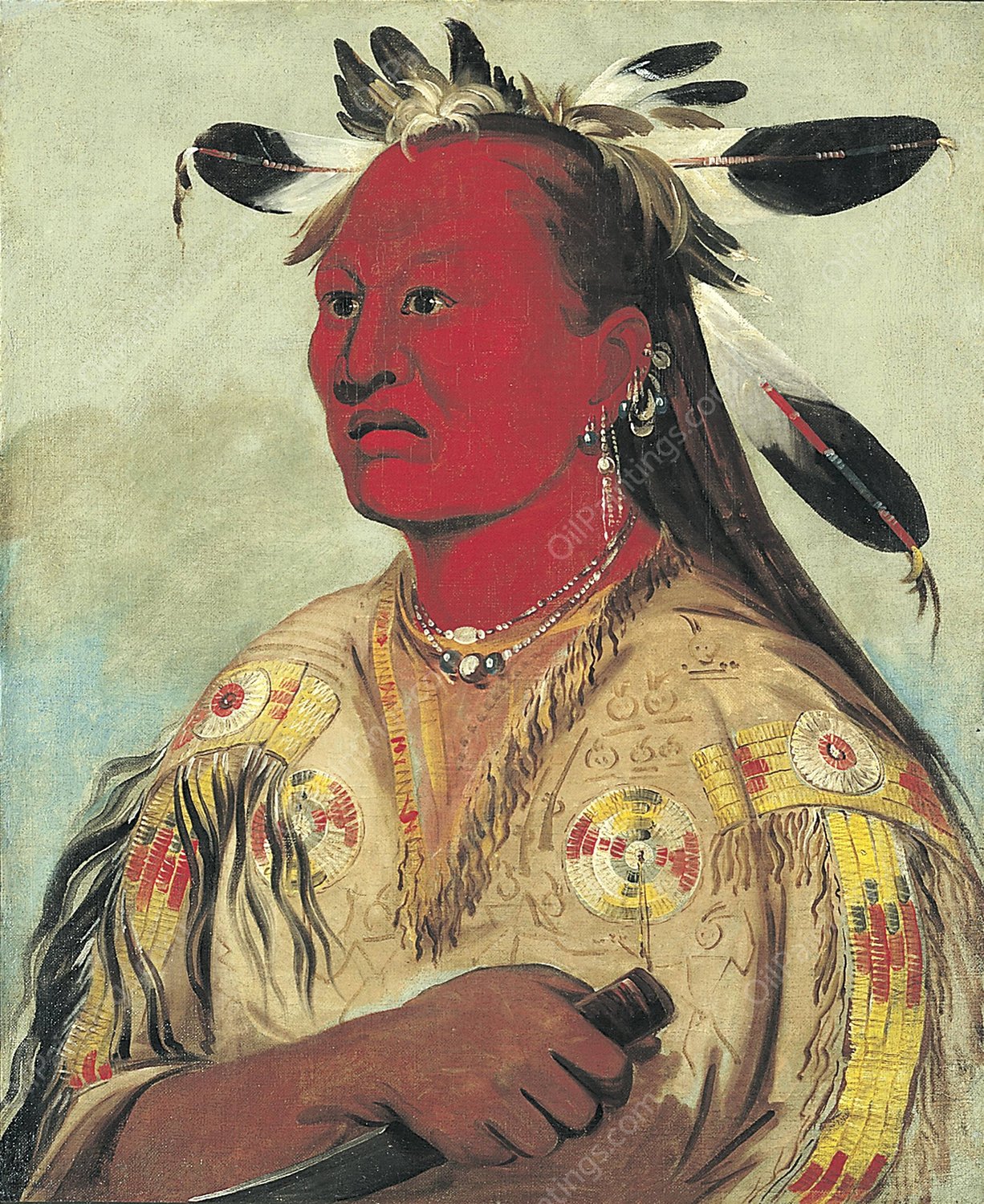 Stan-au-pat, Bloody Hand, Chief of the Tribe  by George Catlin - Hand-Painted Oil Painting Reproduction