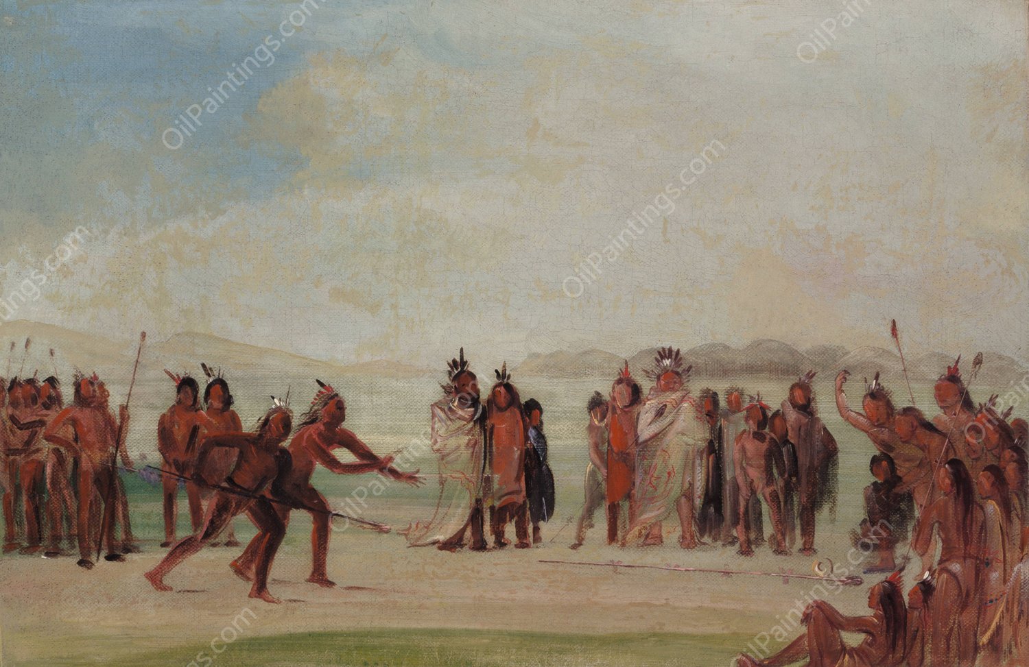 Tchung-Kee, a Mandan Game Played With a Ring And Pole  by George Catlin - Hand-Painted Oil Painting Reproduction