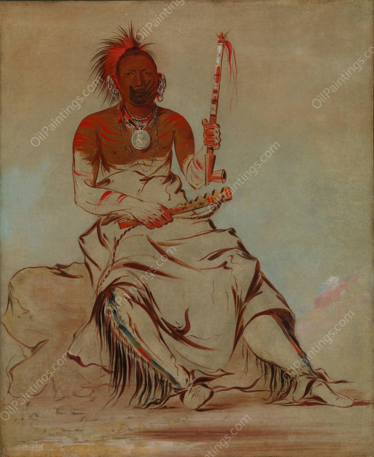 Te-Ah'-Ke-Ra-Lee-Re-Coo, The Cheyenne, a Republican Pawnee  by George Catlin - Hand-Painted Oil Painting Reproduction