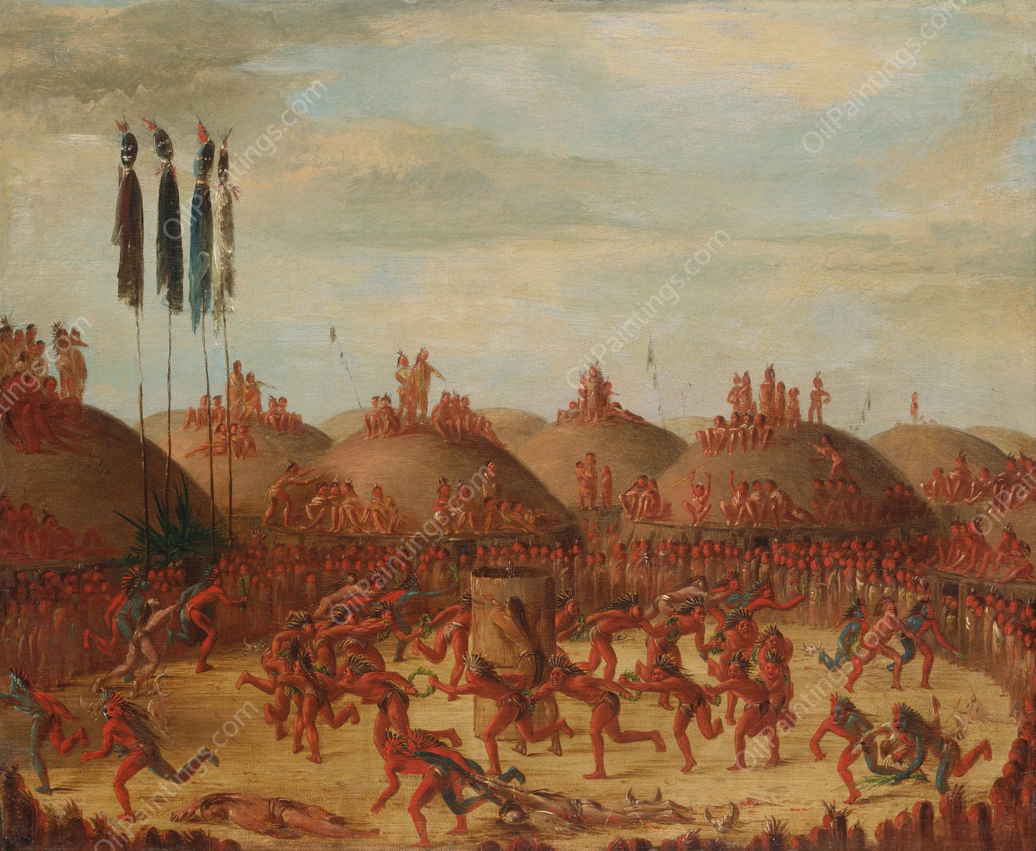 The Last Race, Mandan O-Kee-Pa Ceremony  by George Catlin - Hand-Painted Oil Painting Reproduction