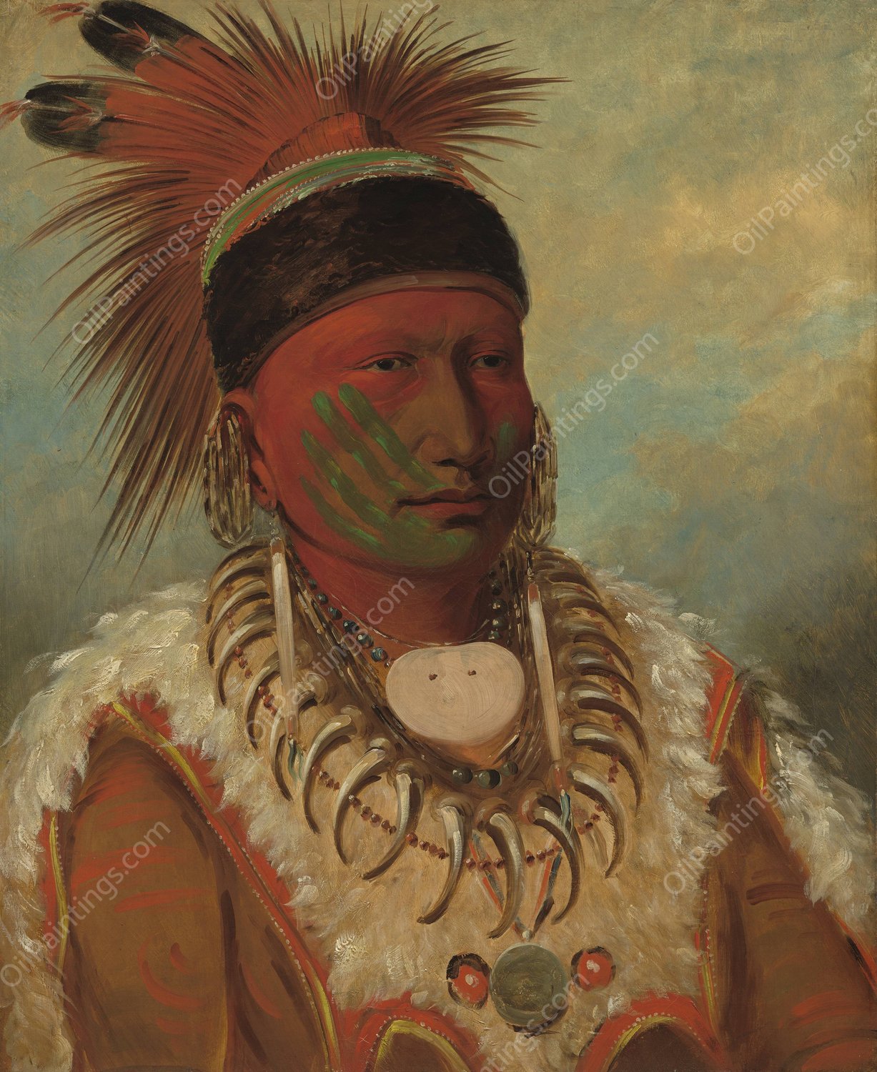 The White Cloud, Head Chief of the Iowas  by George Catlin - Hand-Painted Oil Painting Reproduction