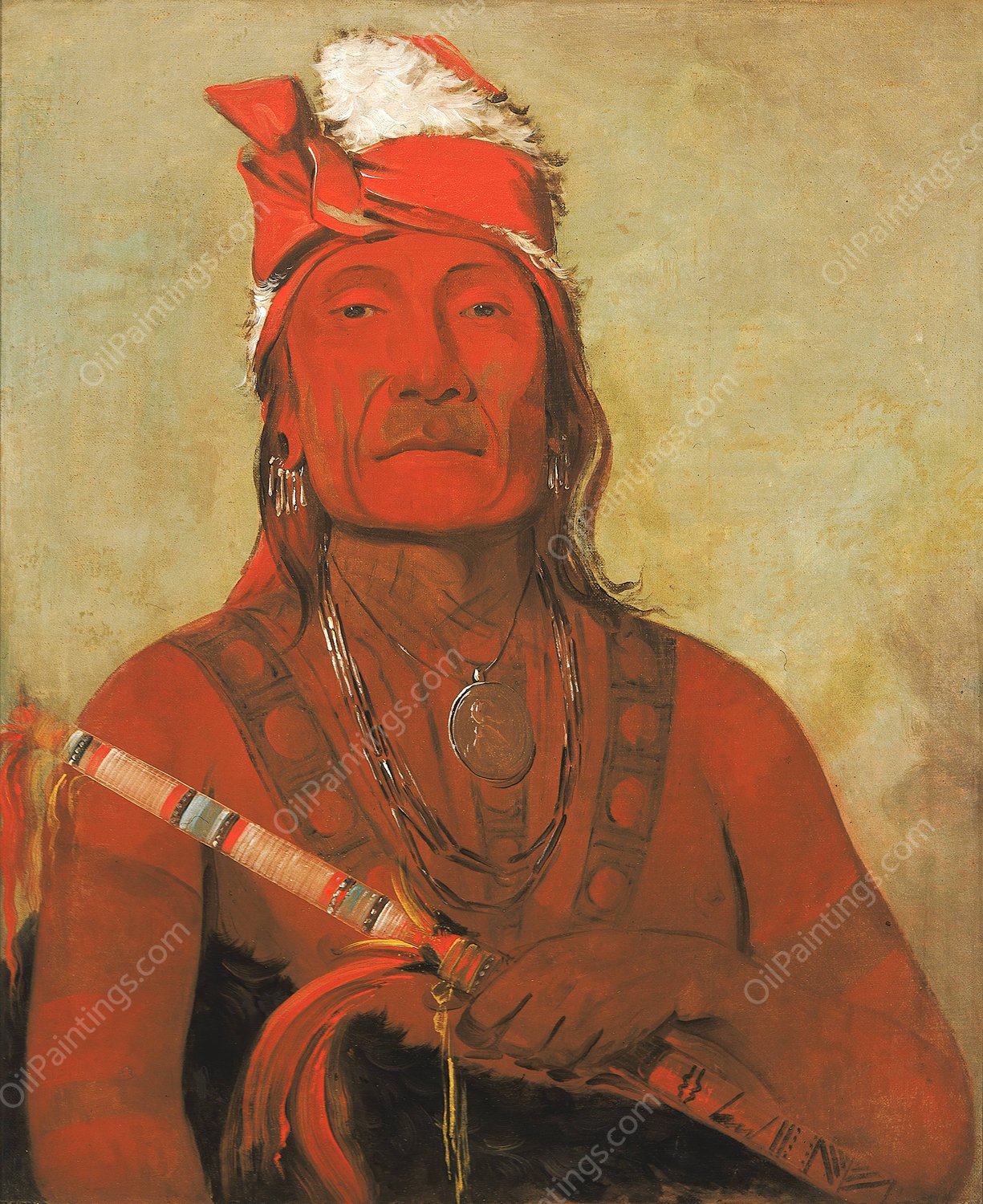 Toh-Ki-E-To, Stone With Horns, a Chief  by George Catlin - Hand-Painted Oil Painting Reproduction