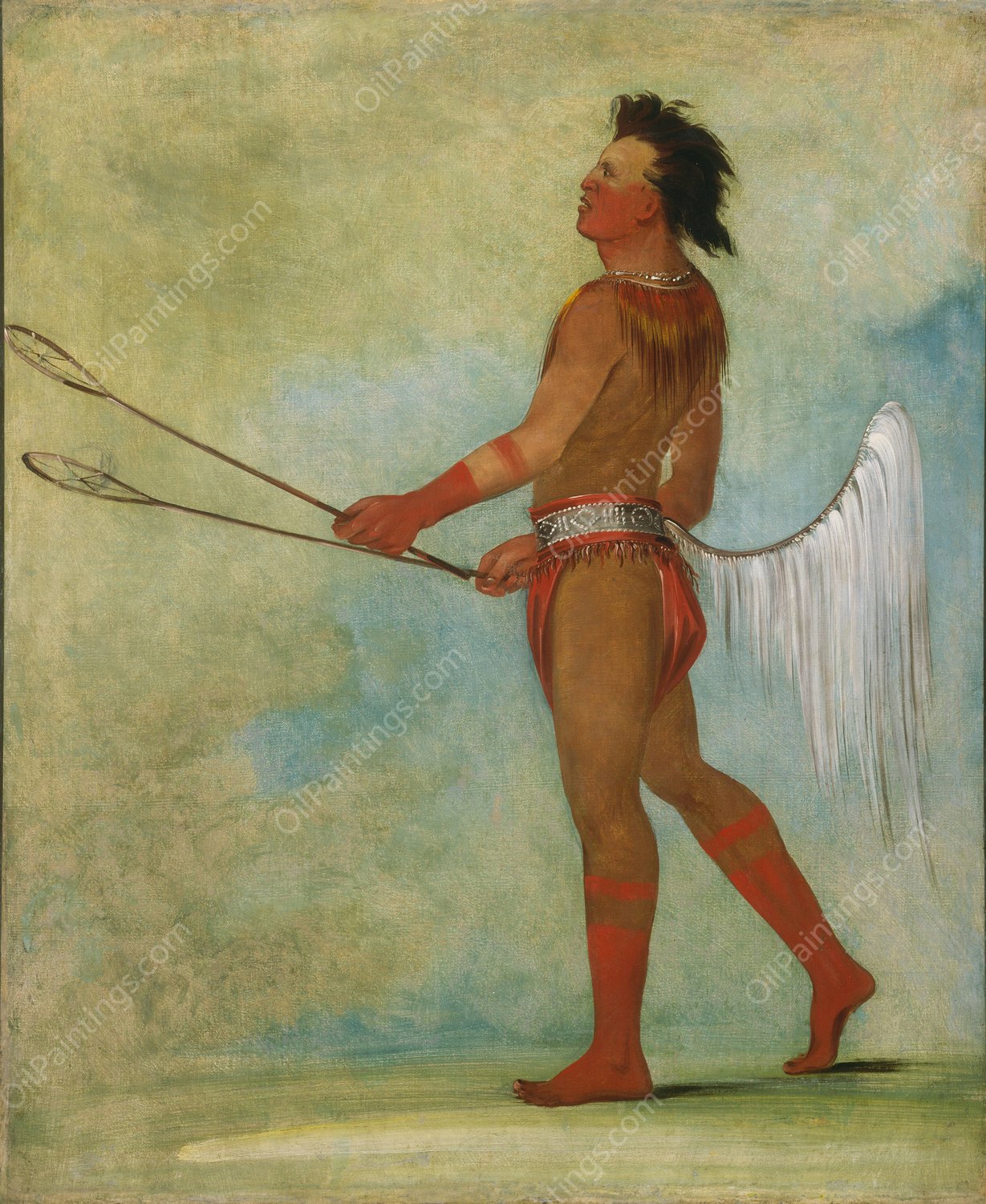 Tul-Lock-Chish-Ko, Drinks The Juice of The Stone, In Ball-Player's Dress  by George Catlin - Hand-Painted Oil Painting Reproduction