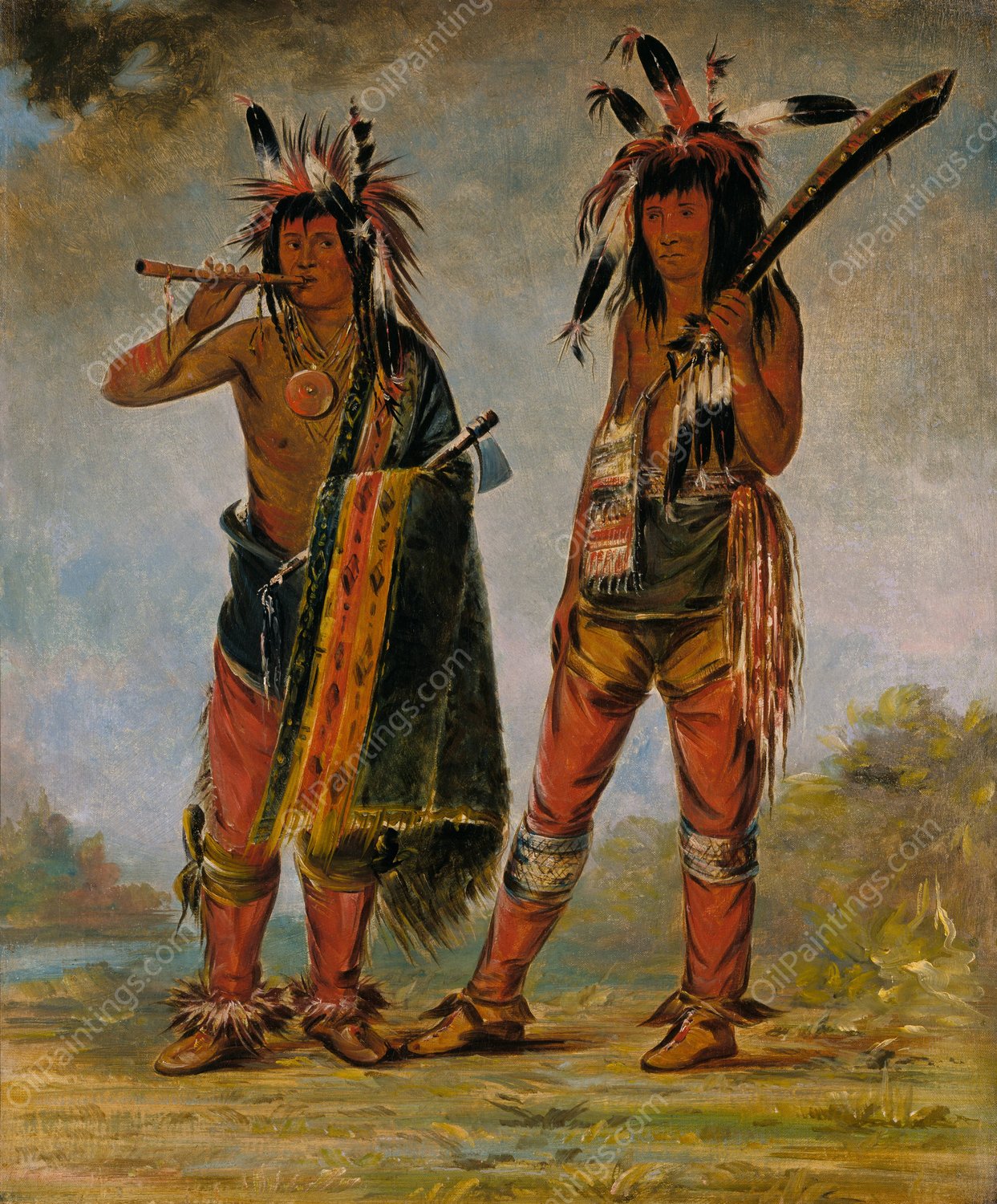 Two Young Men  by George Catlin - Hand-Painted Oil Painting Reproduction
