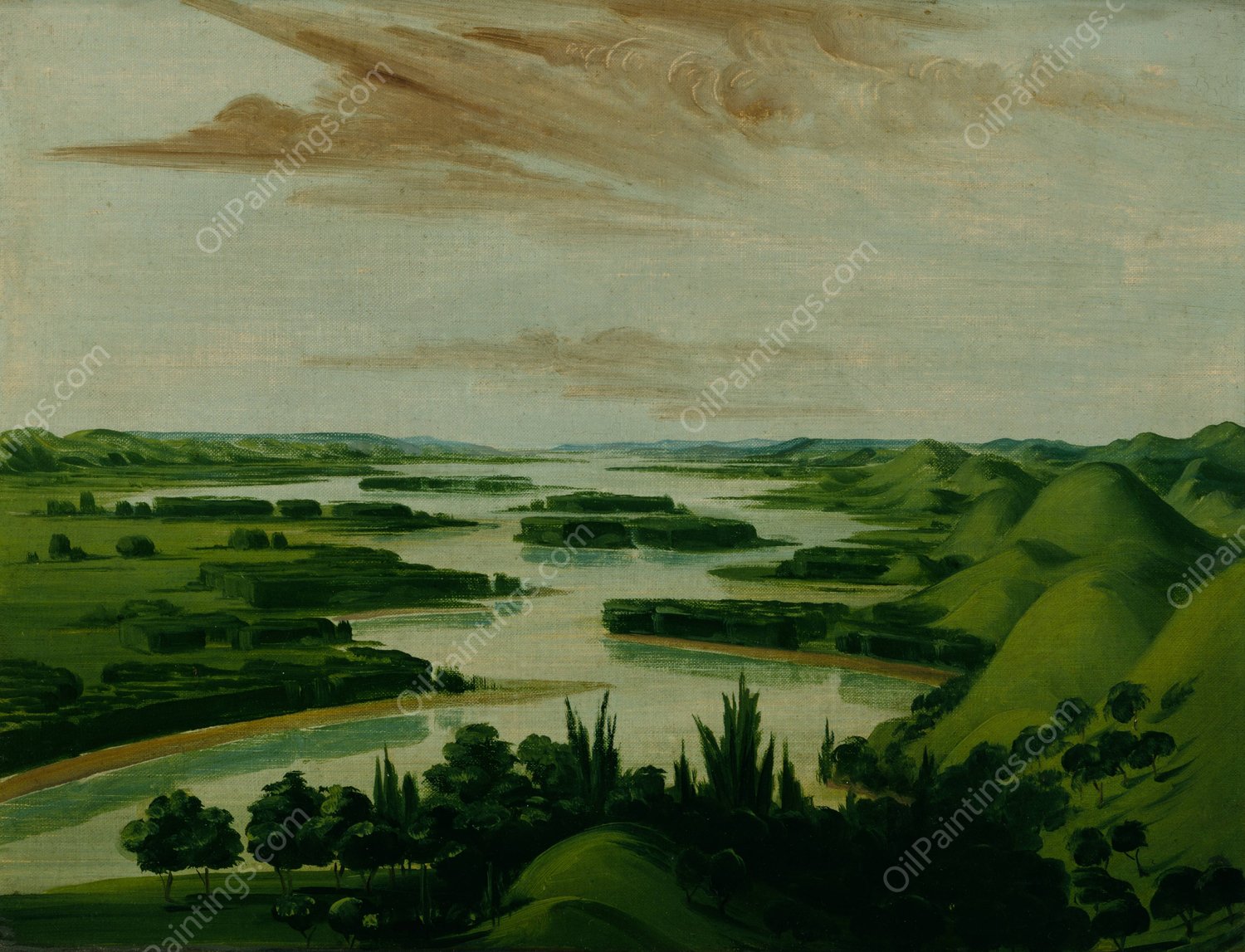 View From Floyd's Grave, 1300 Miles Above St. Louis  by George Catlin - Hand-Painted Oil Painting Reproduction