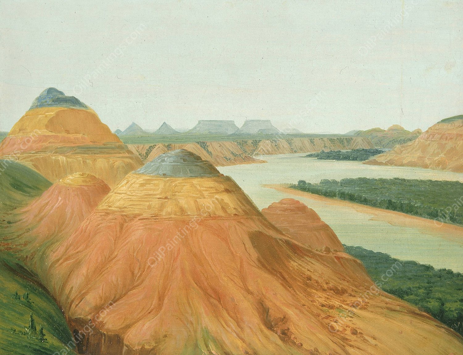 View In The Big Bend Of The Upper Missouri  by George Catlin - Hand-Painted Oil Painting Reproduction