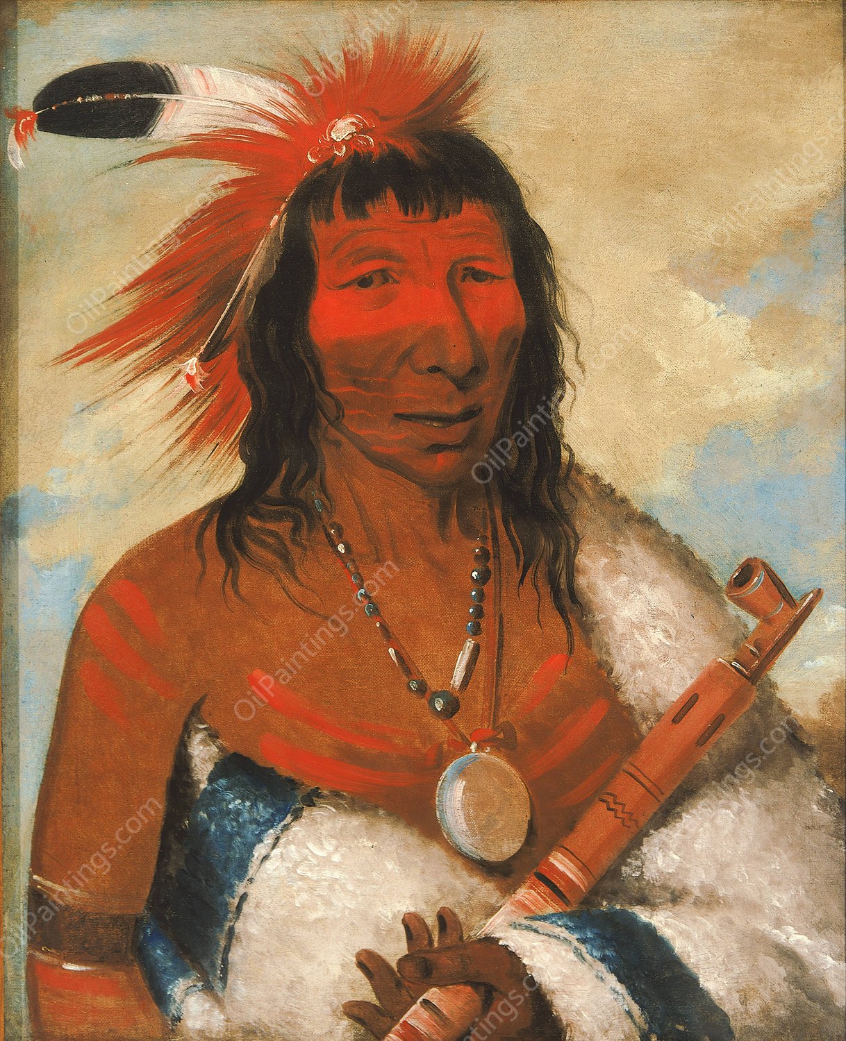 Wa-Nah-De-Tunk-Ah, Big Eagle  by George Catlin - Hand-Painted Oil Painting Reproduction