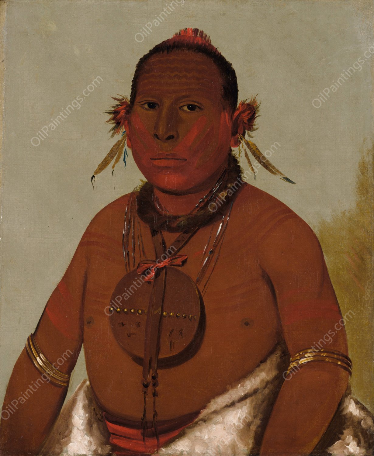 Wa-Saw-Me-Saw, Roaring Thunder, Youngest Son of Black Hawk  by George Catlin - Hand-Painted Oil Painting Reproduction