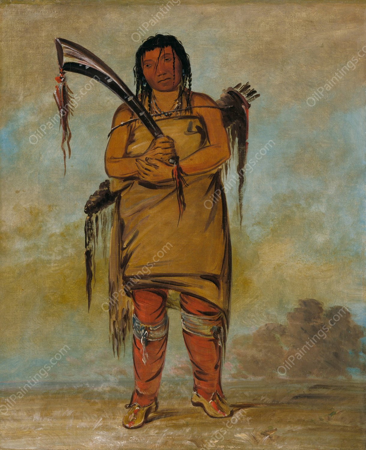 Wah-Chees, a Brave  by George Catlin - Hand-Painted Oil Painting Reproduction