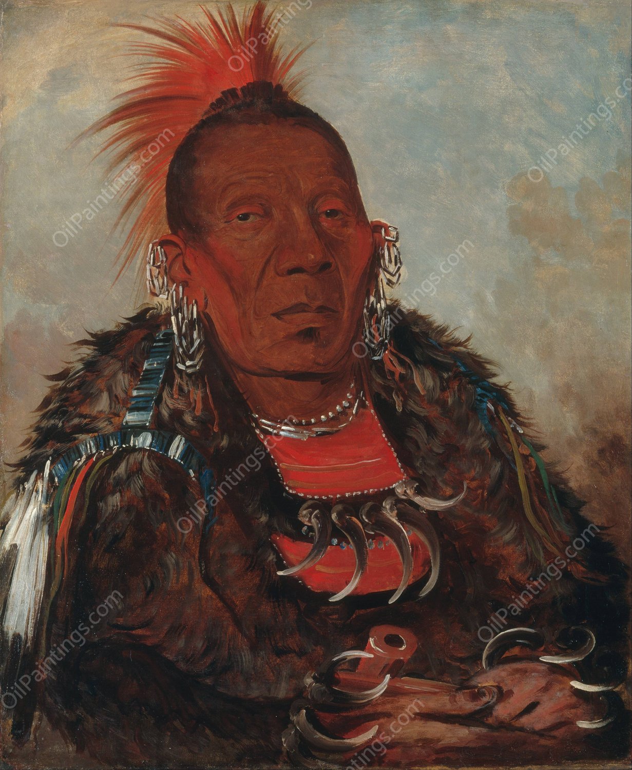 Wah-ro-nee-sah, The Surrounder, Chief of the Tribe by George Catlin - Hand-Painted Oil Painting Reproduction