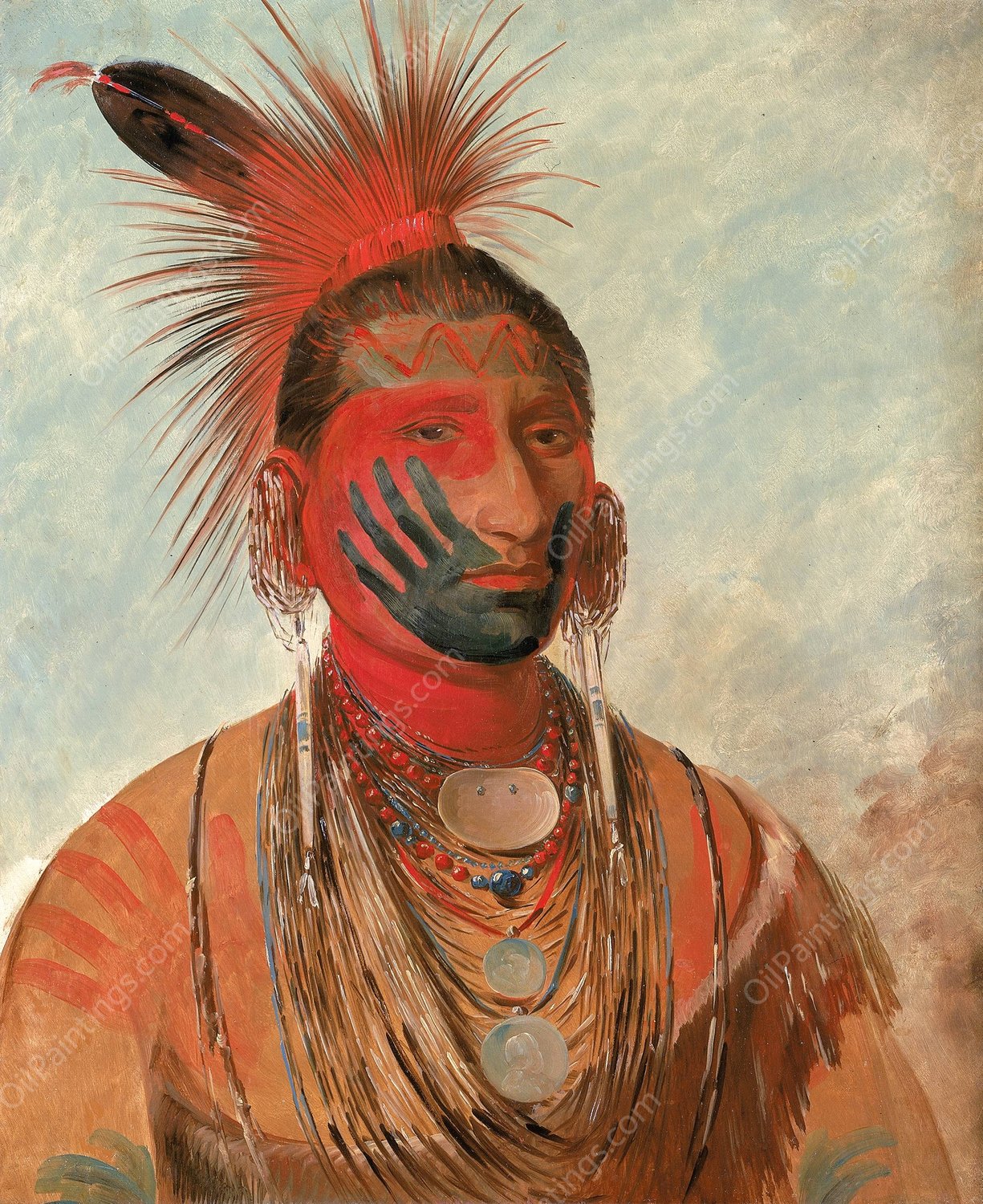 Wash-ka-mon-ya, Fast Dancer, a Warrior  by George Catlin - Hand-Painted Oil Painting Reproduction