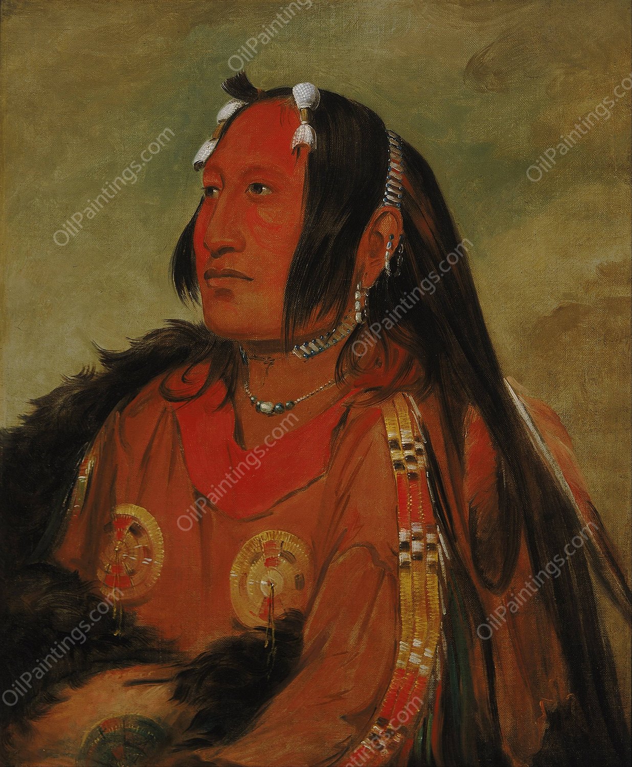 Wi-jun-jon, Pigeon's Egg Head  by George Catlin - Hand-Painted Oil Painting Reproduction