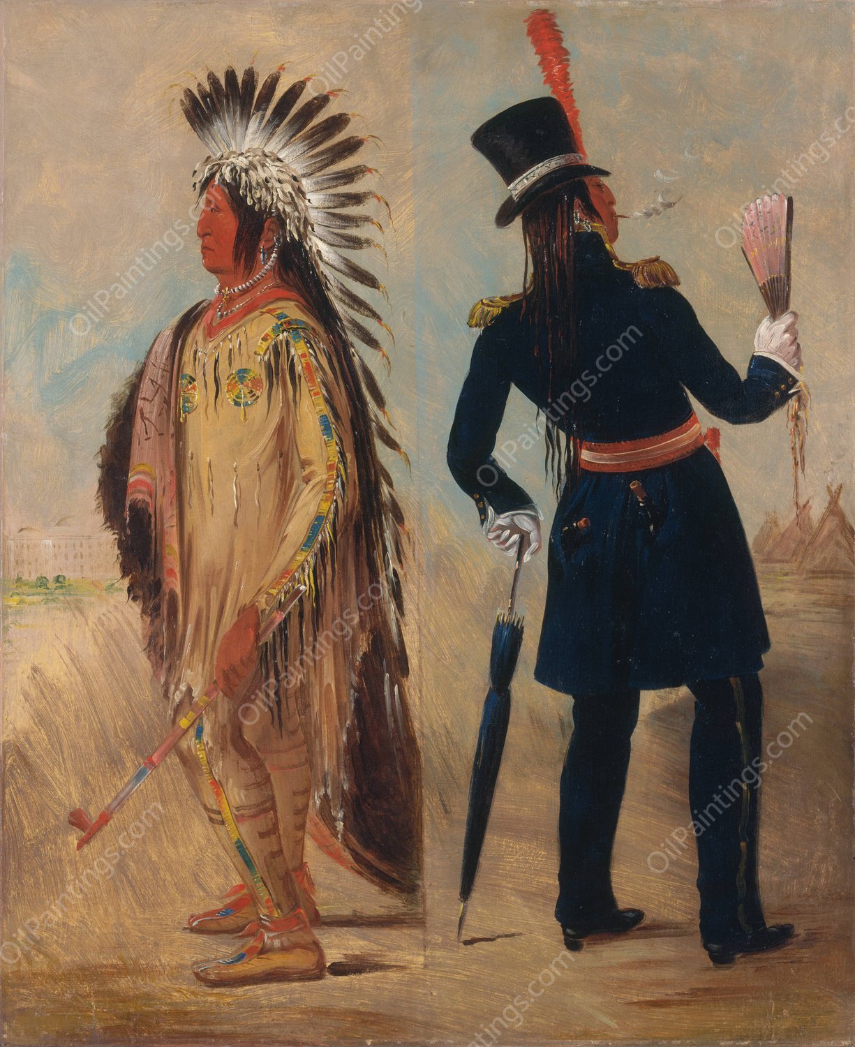 Wi-Jun-Jon, Pigeon's Egg Head  by George Catlin - Hand-Painted Oil Painting Reproduction