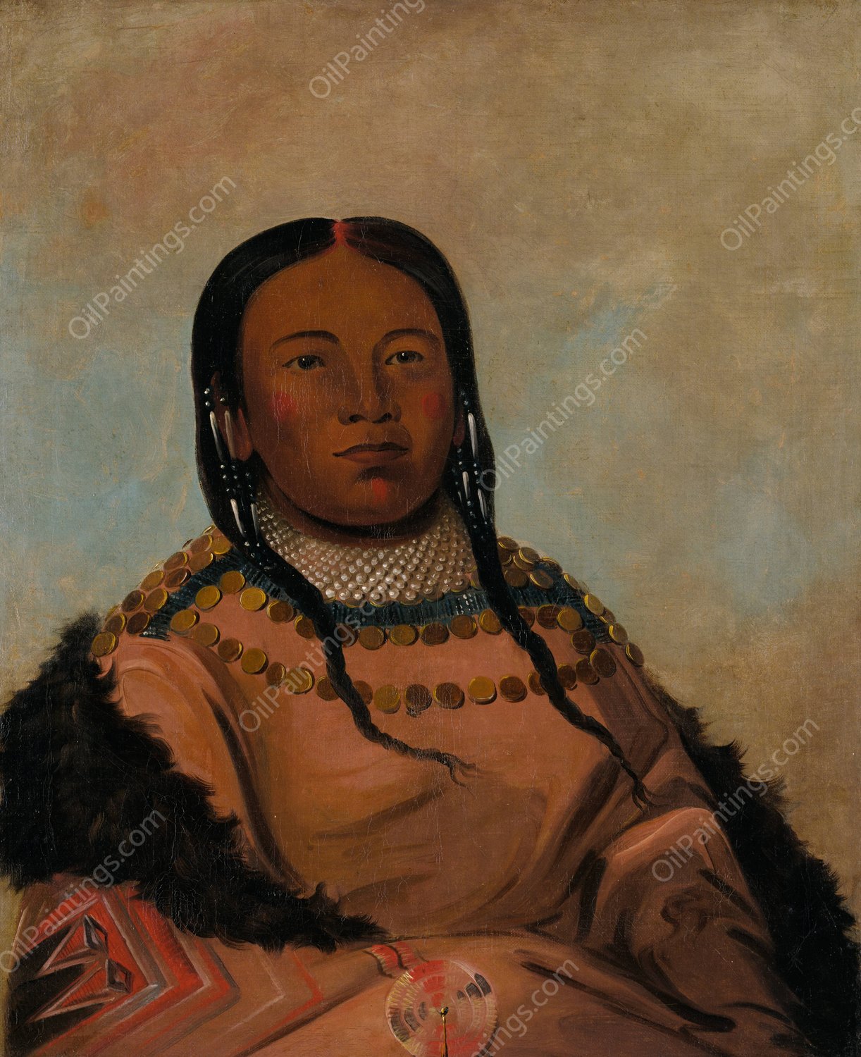 Wi-Looh-Tah-Eeh-Tchah-Ta-Mah-Nee, Red Thing That Touches In Marching, Daughter of Black Rock  by George Catlin - Hand-Painted Oil Painting Reproduction