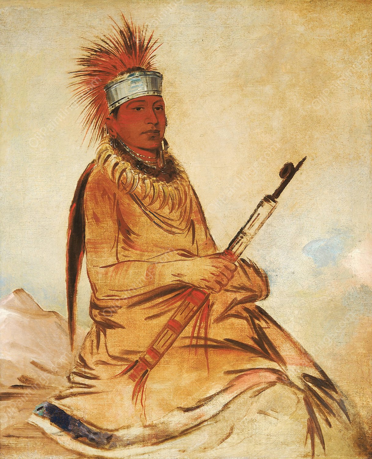 W'y-Ee-Yogh, Man of Sense, a Brave  by George Catlin - Hand-Painted Oil Painting Reproduction